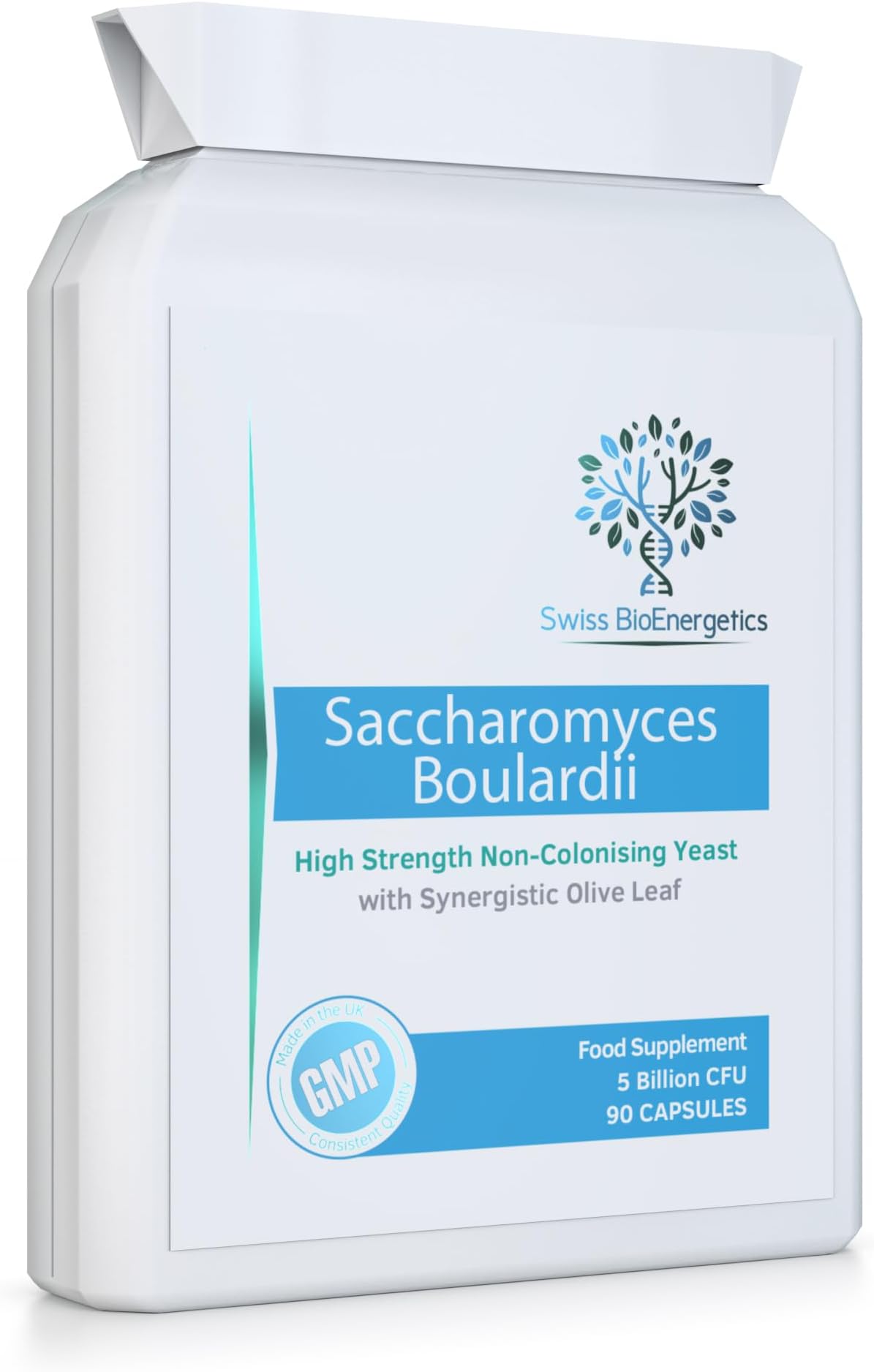 Saccharomyces Boulardii 5 Billion CFU 90 Capsules - No Refrigeration Required - High Strength Non-Colonising Yeast with synergistic Olive Leaf, Biotin and Vitamin D3