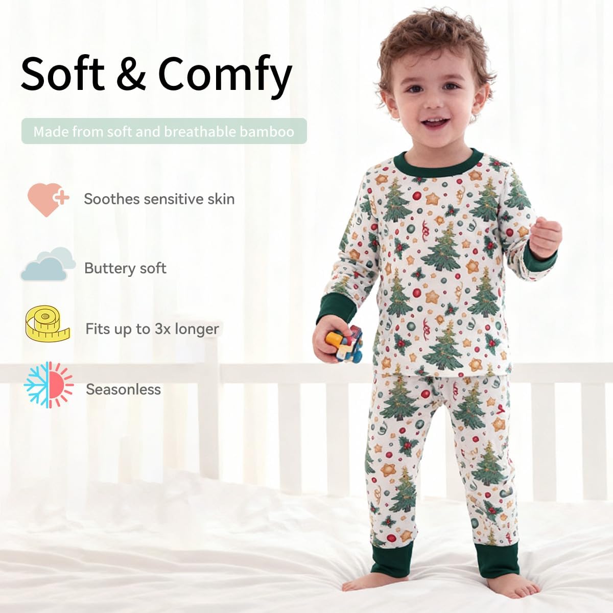 Weiwei Pajama Set for Boys & Girls Set of 2, Viscose Made from Bamboo Toddler Pajamas for Kids, Long-Sleeve Sleepwear 2pcs - Image 4