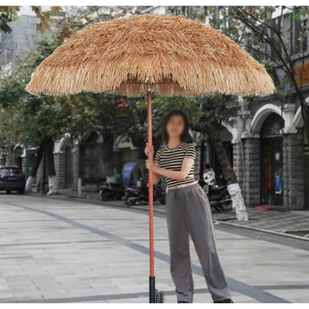 Parasol Plażowy Hawaiian Tiki 1.6m, Parasol Tarasowy Kryty Strzechą z Regulacją Nachylenia i 8 Wytrzymałymi Żebrami, Przenośny Parasol do Ogrodu, Podwórka, Przy Basenie