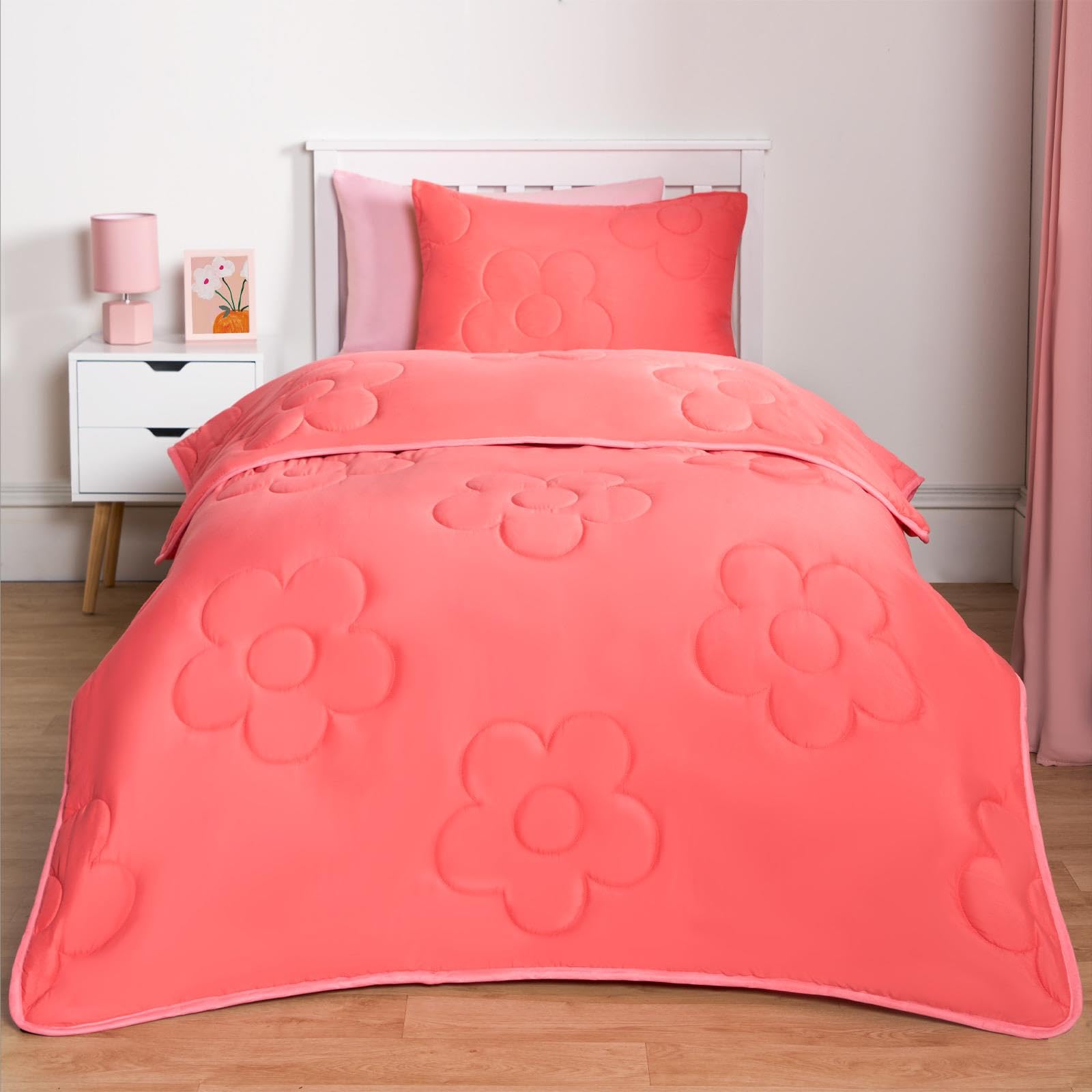 Coral Double Duvet Cover 7.5 TOG Quilt Daisy Bedding Set - OHS