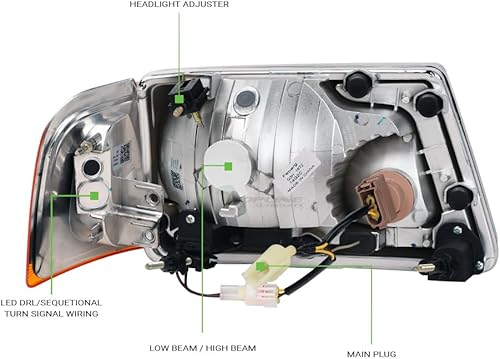 Miniatura 29 de 7422448582543 Compatible con Ford Ranger Switchback 2001-2011 2001-2011 Barra de tira LED secuencial, faros delanteros negros con lámparas