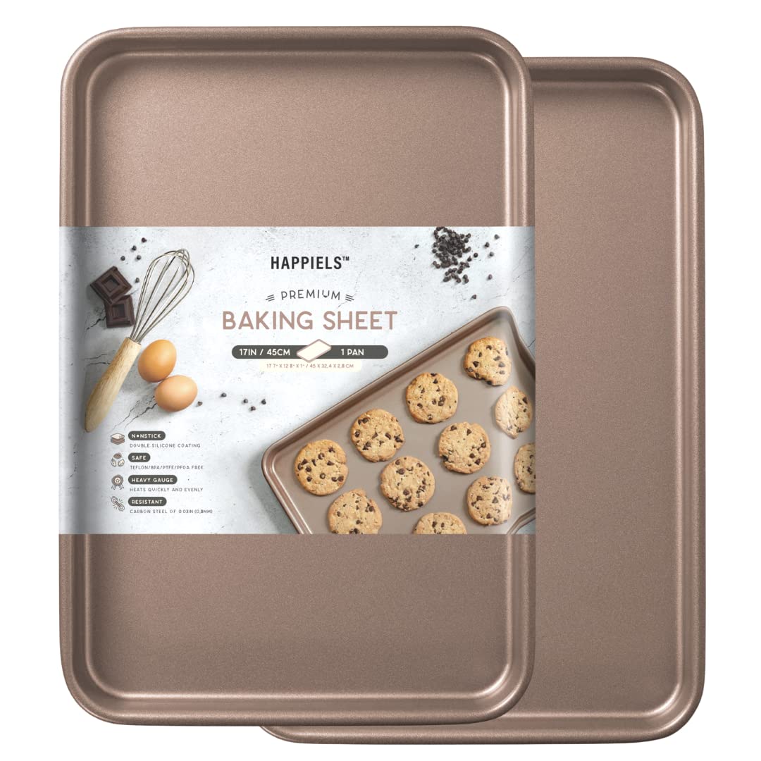 Nonstick 13x18 inch Half Baking Sheet Set of 2 | PFOA & BPA Free Non Toxic 18x13 inches Cookie Sheets | Best Non Stick Oven Cooking Pans | Nontoxic Large Baking Trays 13 x 18