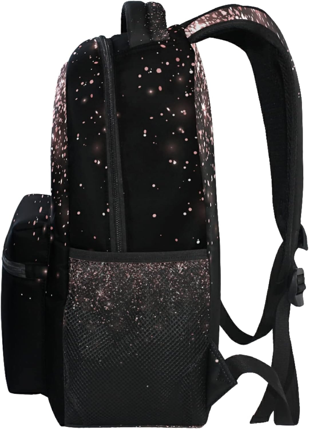 Pfrewn Rose Gold Black Glitter Backpacks for Girls Teens Women School Bookbags Backpack for Kids Students - Image 4