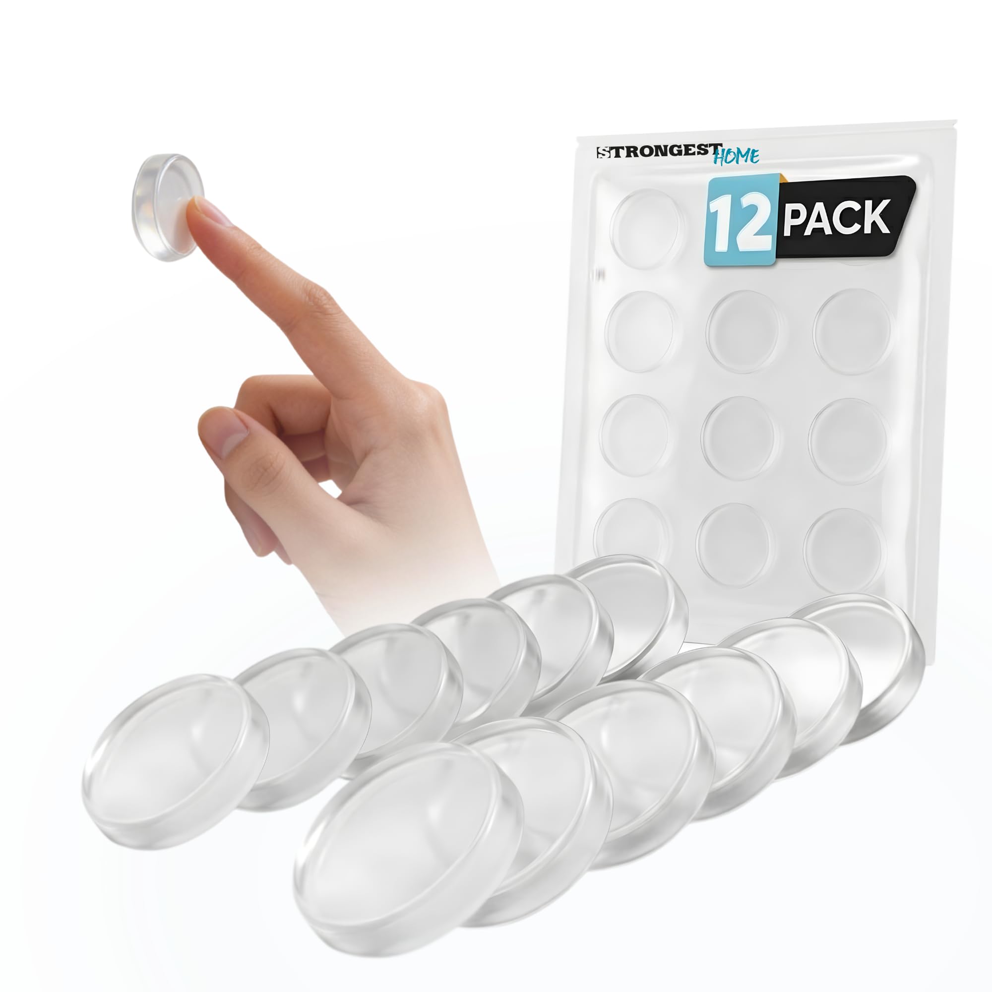 Strongest Home Wall & Door Handle Stopper 2CM Set 12 Pieces of Clear Rubber Round Wall Shield Cushion Quiet Wall Protector for Door Handle.Guard Door Bumper Wall Protector Silencer Self-Adhesive