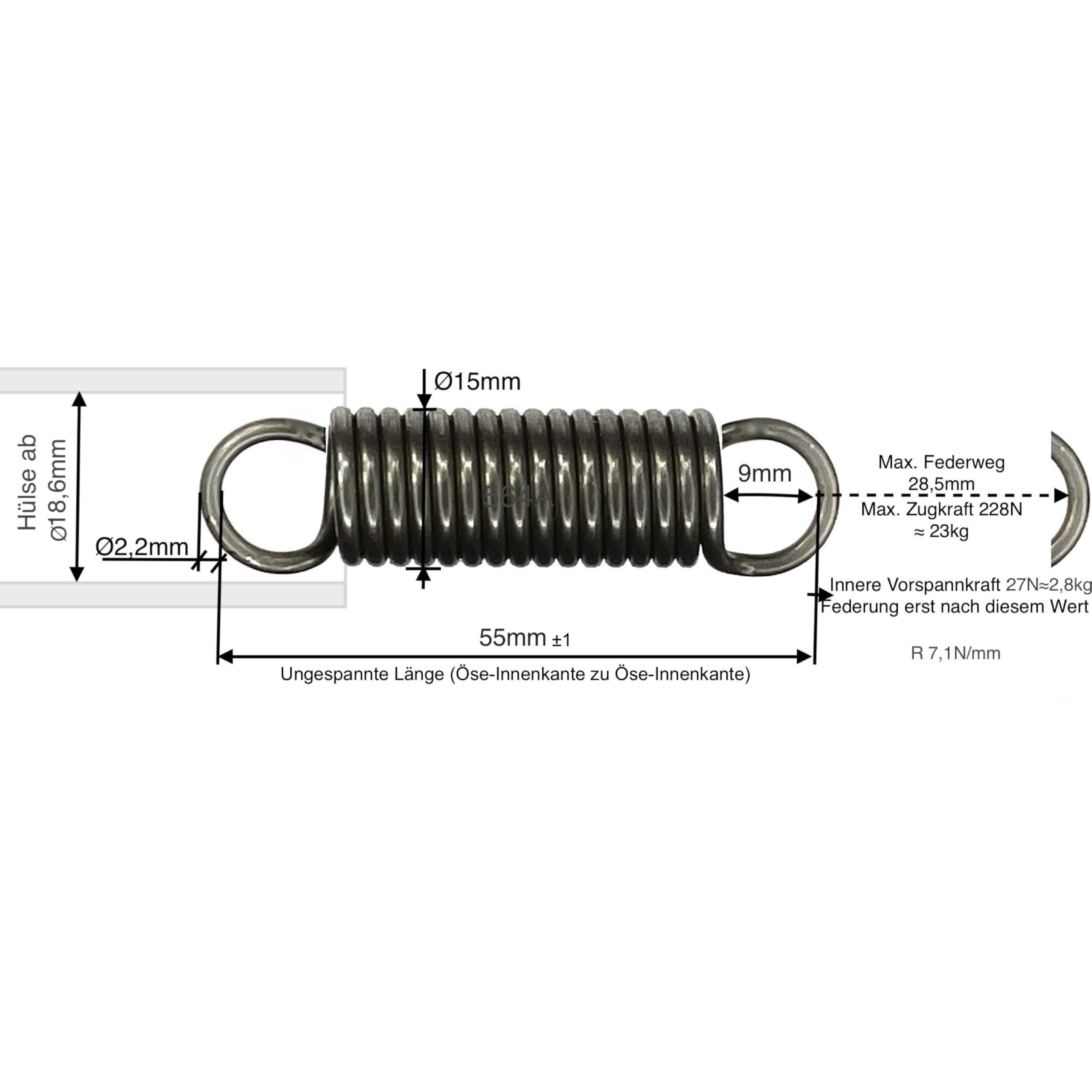 Rugo Zugfeder – Draht 2,2 Mm, Außen 15 Mm, Länge 55 Mm, 4 Stück, Federstahl Aus Deutschland