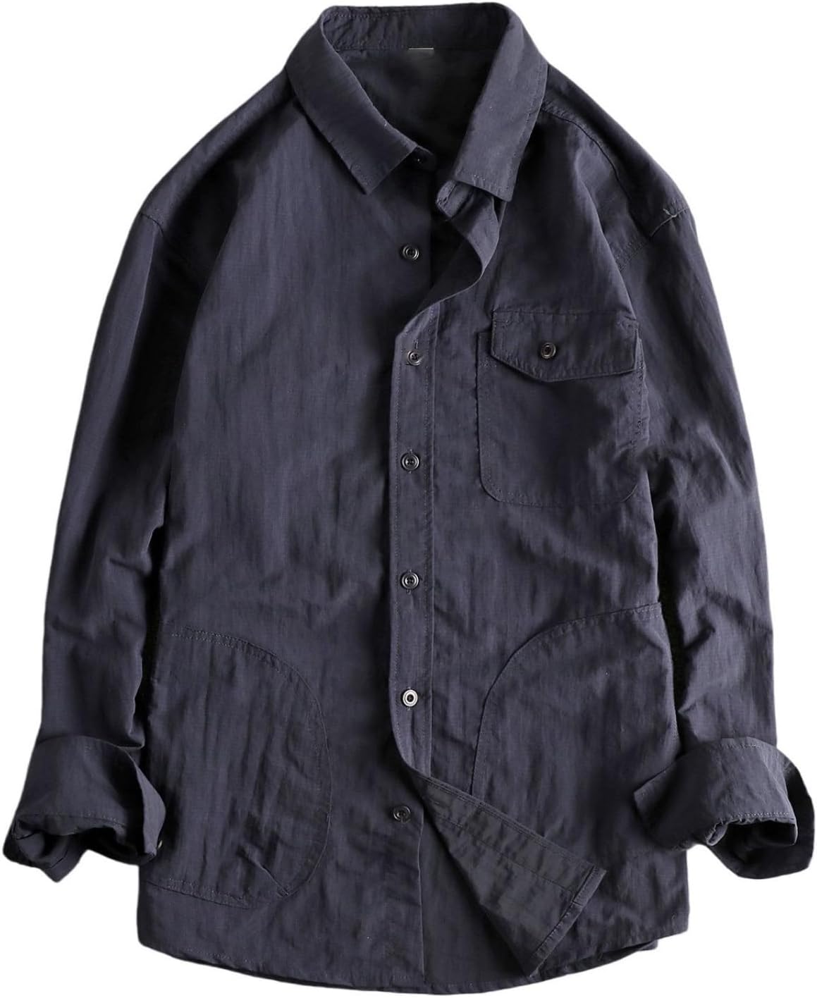 Men's Plaid Long Sleeve Cargo Shirt Relaxed Fit Multi-Pocket Wrinkle Resistant