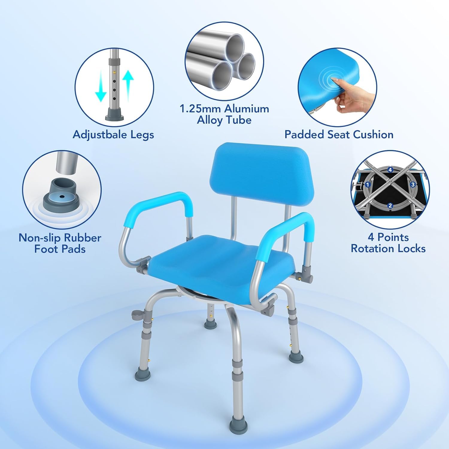 Silla de ducha giratoria de 360° elegible para FSA/HSA para ducha interior, asiento de ducha ajustable con brazo giratorio, asiento de baño para bañera, silla de bañera para discapacitados para