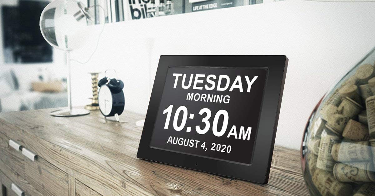 American Lifetime 【New 2023】 Dementia Clock Large Digital Clock for Seniors, Digital Clock Large Display with Custom Alarms, Clock with Day & Date for Elderly, Large Number Digital Clock White