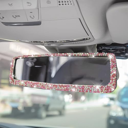 Miniatura 7 de Espejo retrovisor para automóvil, diamantes de imitación de cristal, espejo retrovisor con cristal HD, espejo retrovisor universal con clip para