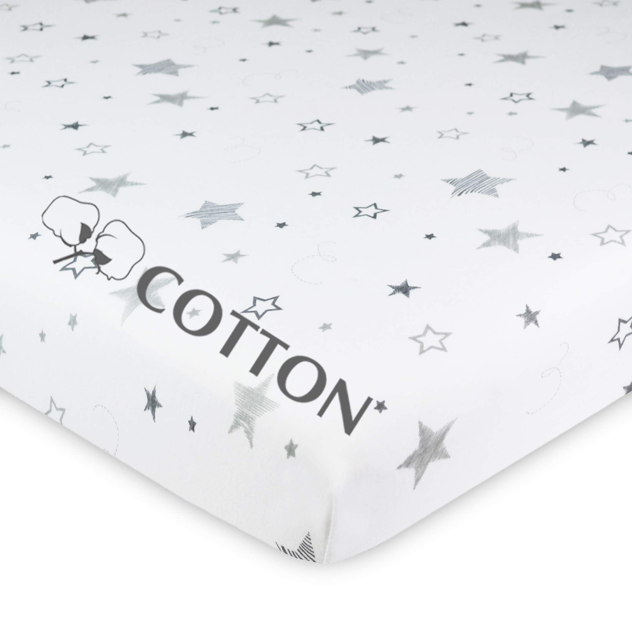 American Baby Company Spannbettlaken für Kinderbett, 61 x 96,5 cm, weich, atmungsaktiv, neutral, 100% Baumwoll-Jersey, tragbar, super Sterne, für Jungen und Mädchen, passend für die meisten Pack N