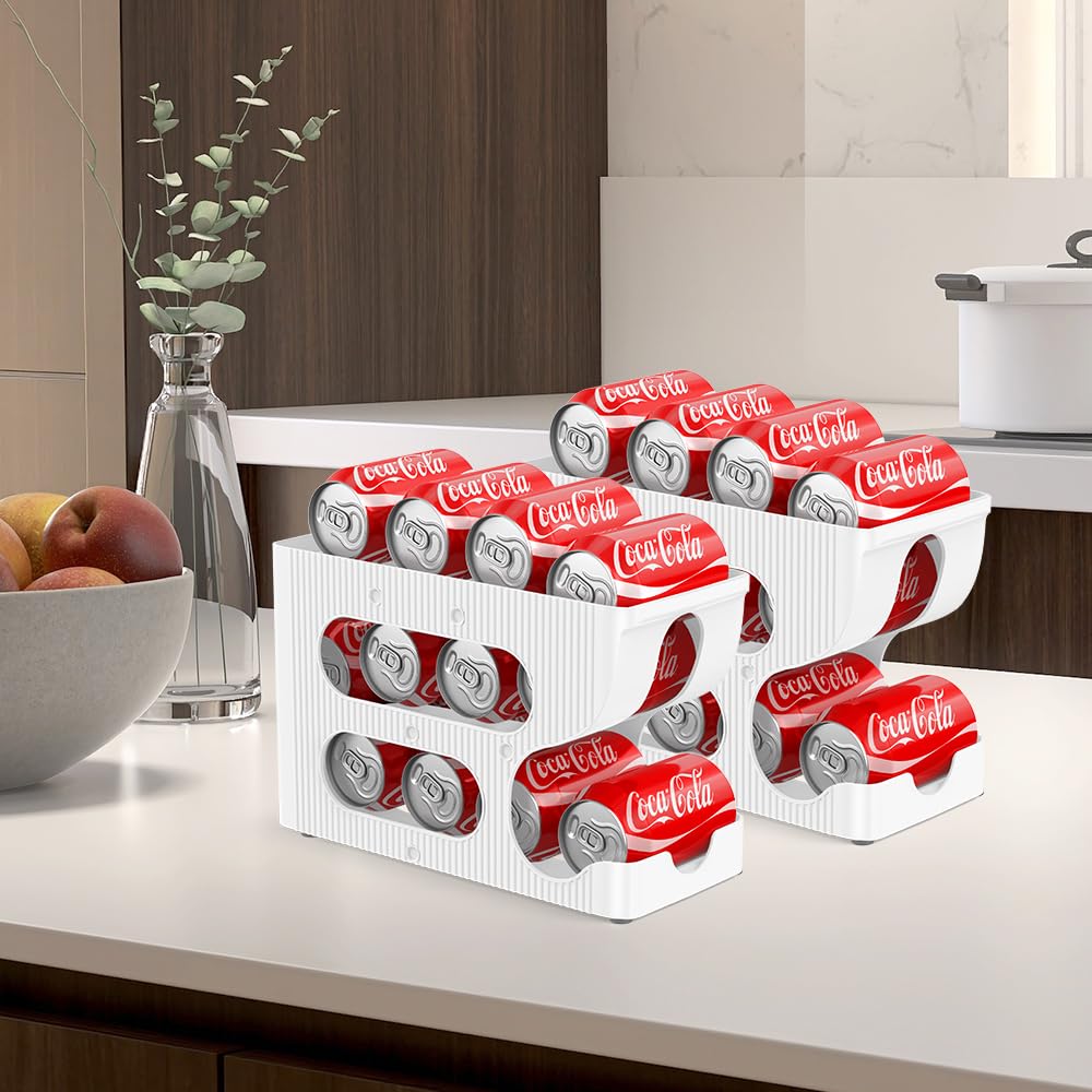Organizador de latas de soda para despensa/refrigerador, dispensador automático de latas, almacenamiento, soporte, contenedor para refrigerador, organizador de bebidas para refrigerador, paquete de 2 9