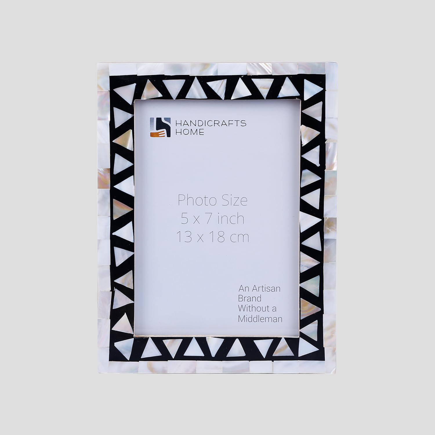 Handicrafts Home Stylish Triangle Mosaic Picture Frame – 5x7 Black & White Inlay Design, Mother of Pearl & Resin, Vintage Boho Wall Art, Unique Gift, Family Photo Frame, Gift for Her