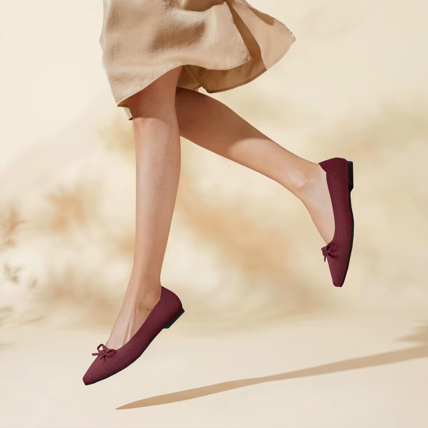 Women's Flats Pointed Toe Bow Knit Ballet Shoes Comfortable Dressy Mesh Slip On Flat - Image 3