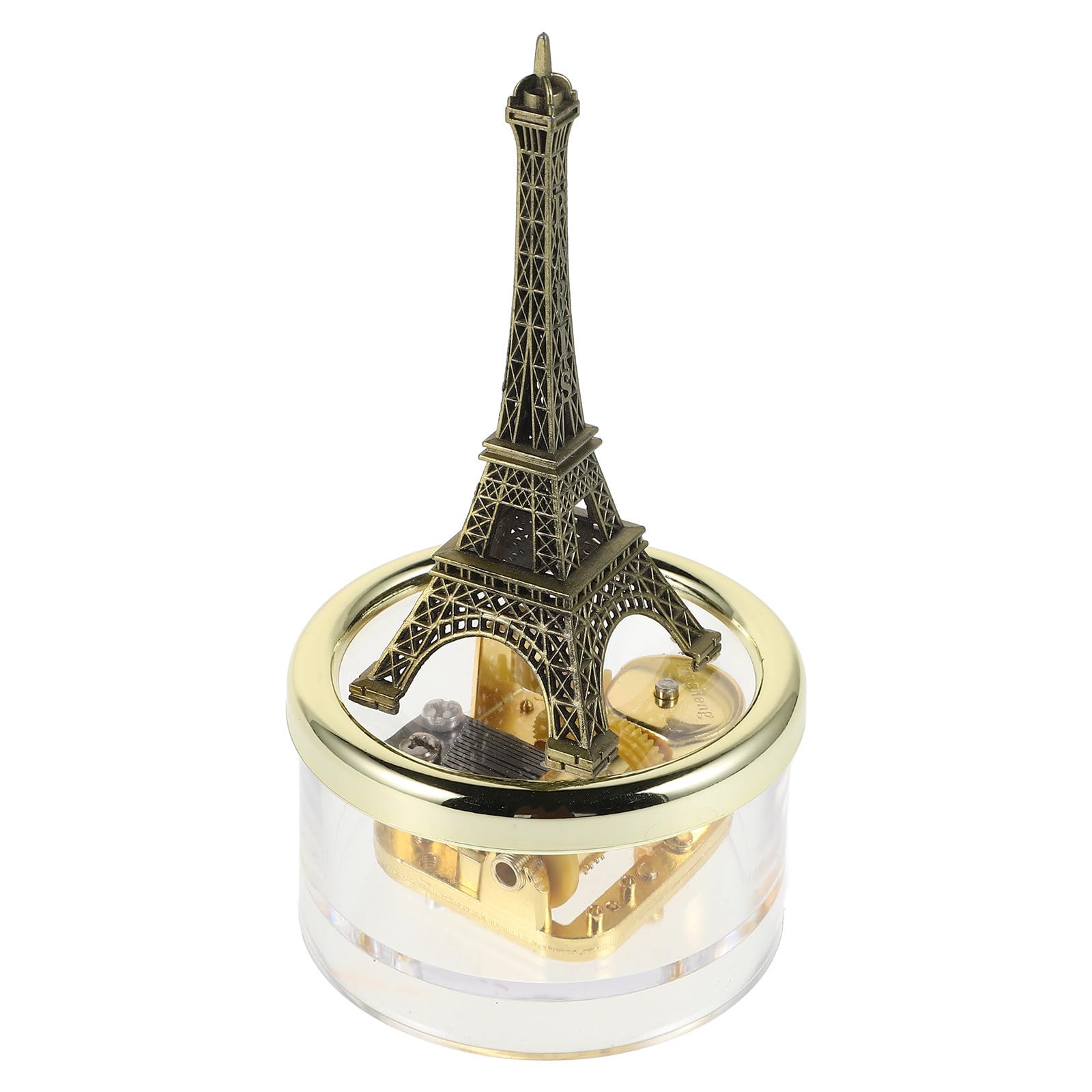 Caja de música de cuerda de regalo decorativo con figura de Torre Eiffel de metal dorado