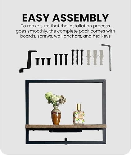 Miniatura 4 de Cocoyard - Juego de 2 estantes flotantes. Estante rústico montado en la pared para sala de estar, dormitorio, baño, art deco y plantas. Estantes de