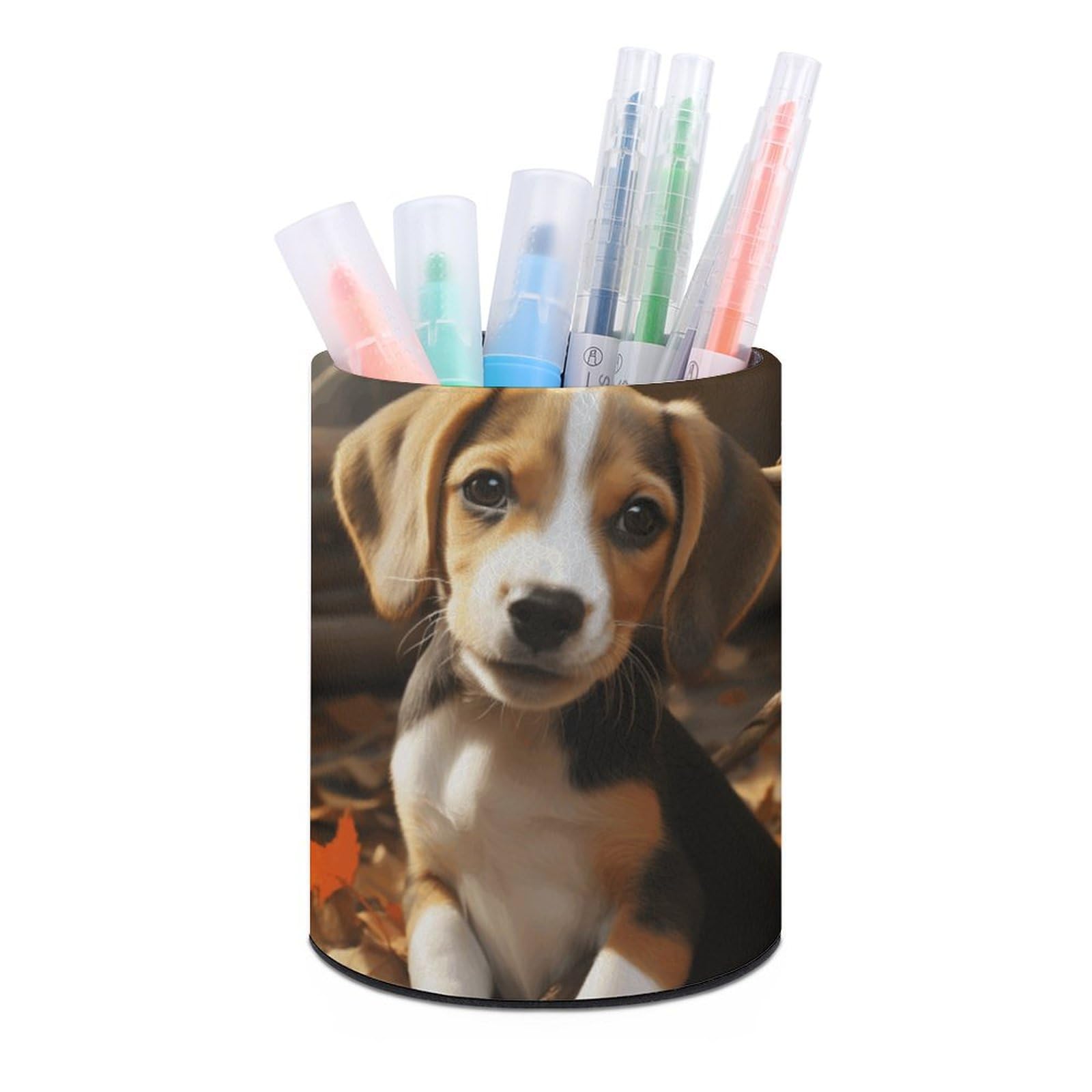 JTREHY Round Pen Holder,Cute Beagle Printed Makeup Brush Storage Box for Home Office Dressing Table