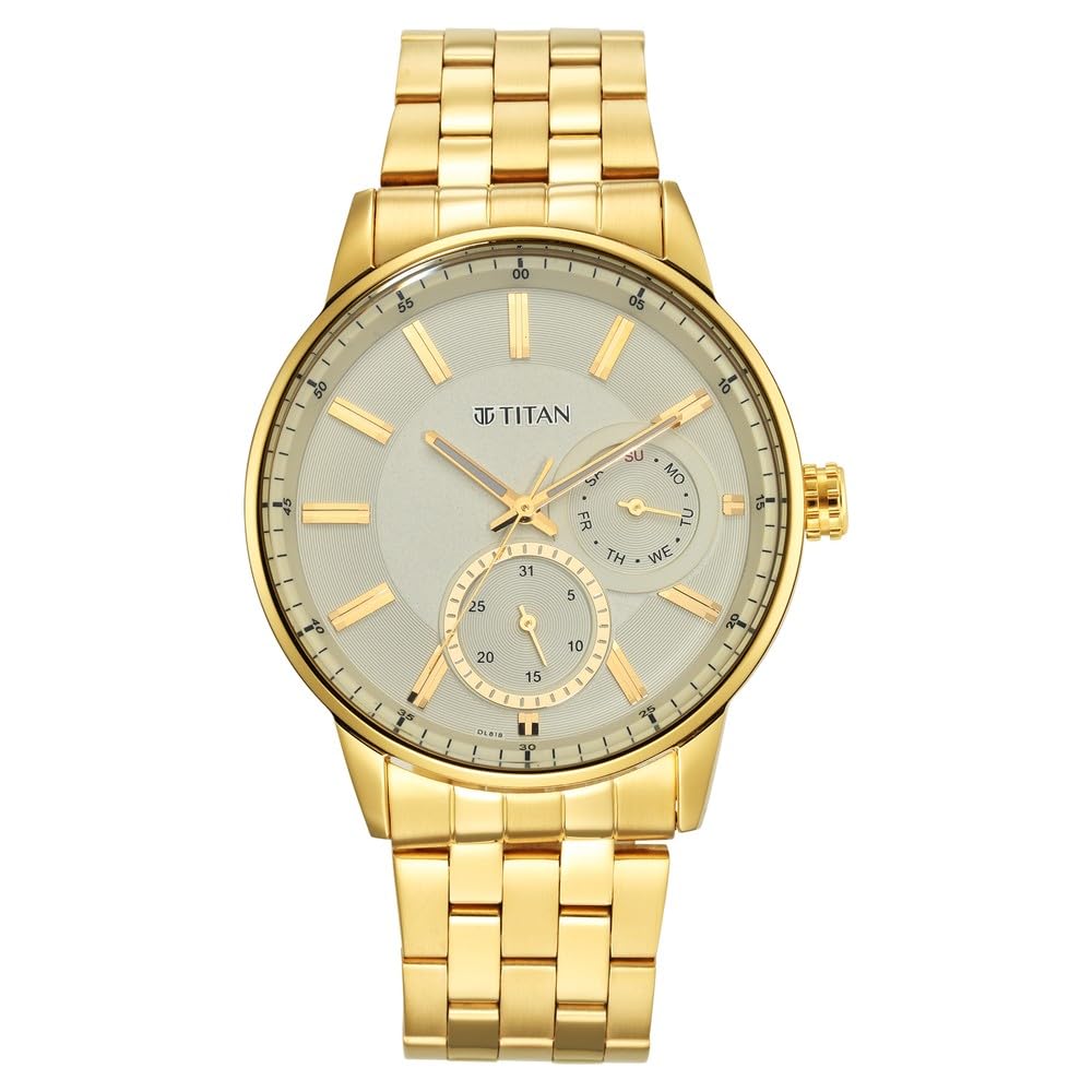 Titan Regalia Opulent Quartz Multifunction Beige Dial Gold Stainless Steel Strap Watch for Men - NT9441YM02