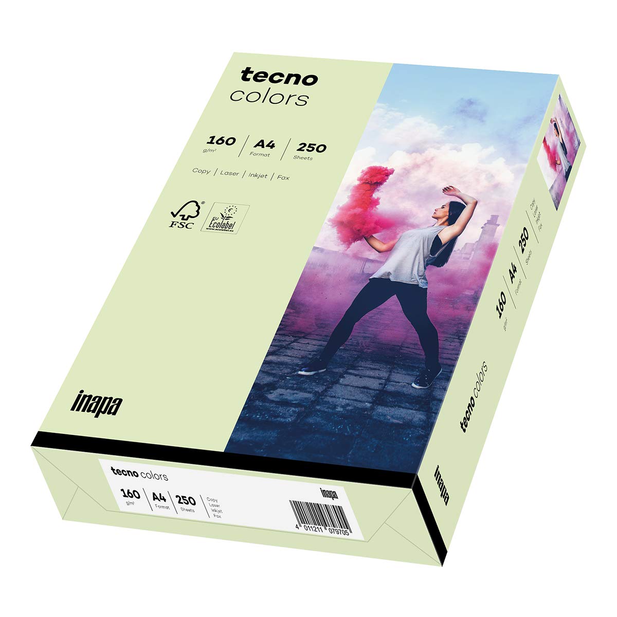 inapa farbiges Druckerpapier, buntes Papier tecno Colors: 160 g/m², A4, 250 Blatt, hellgrün