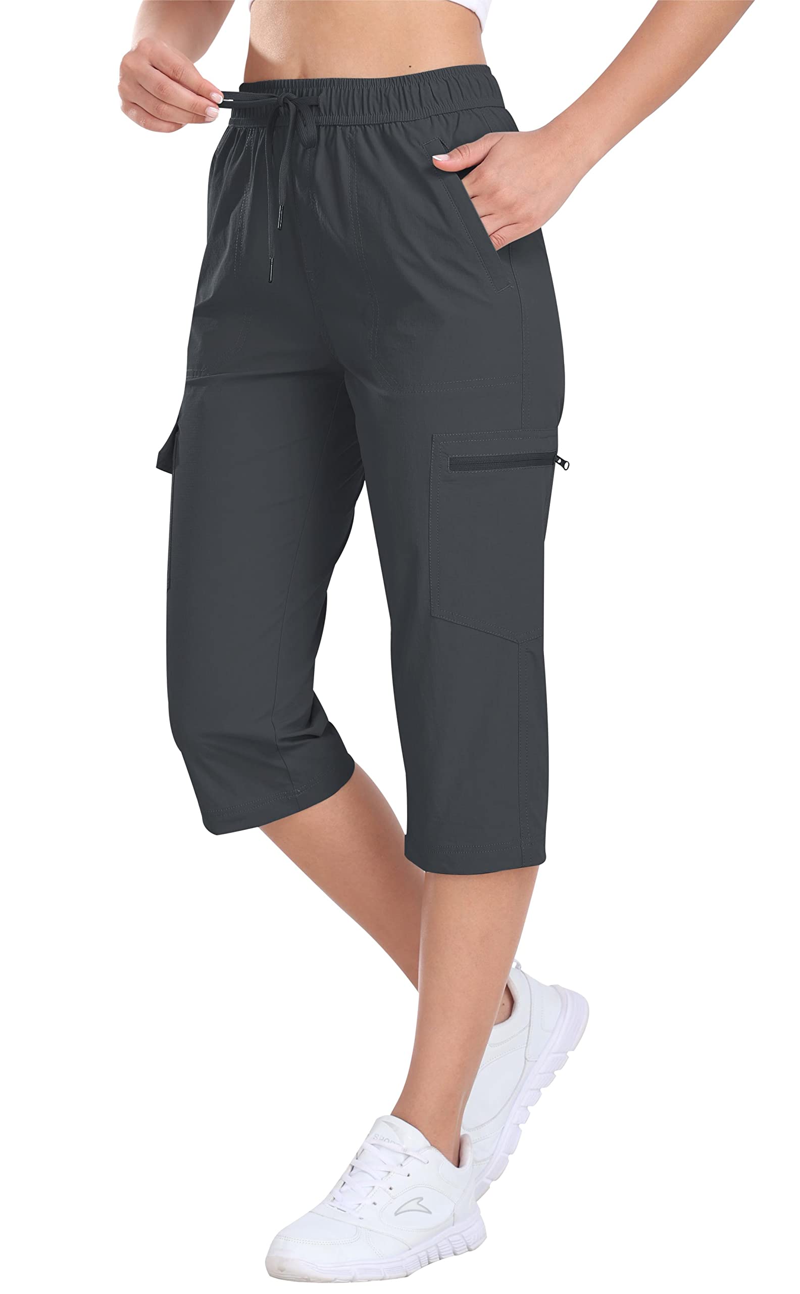 MoFiz Women's Cargo Hiking Pants with Pockets Athletic Capris Pants for Women Quick Dry Lightweight Water Resistant