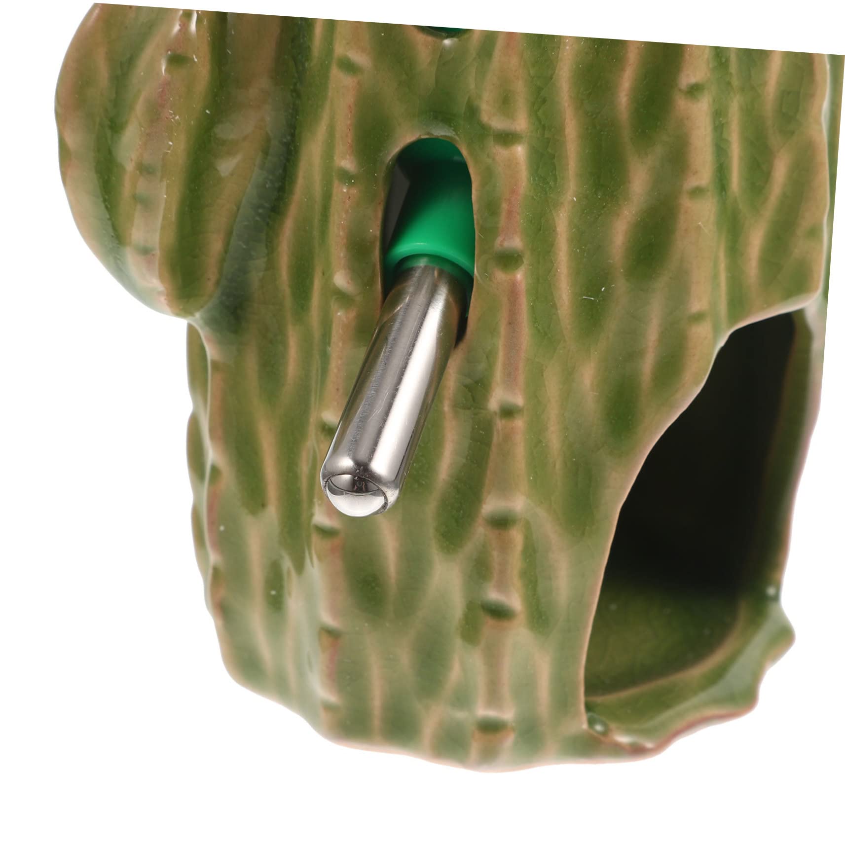 ABOOFAN Keramik Hamster Wasserflasche 80ml mit Grünem Cactus Design und Verstellbarem Ständer Vertikale Chinchilla Tränke für Kleintiere und Meerschweinchen