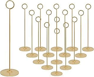 Urban Deco 16 Pieces Table Card Holder 12 inches Gold Place Steel Card holders for Photos, Food Signs, Memo Notes, Weddings, Restaurants, Birthdays.