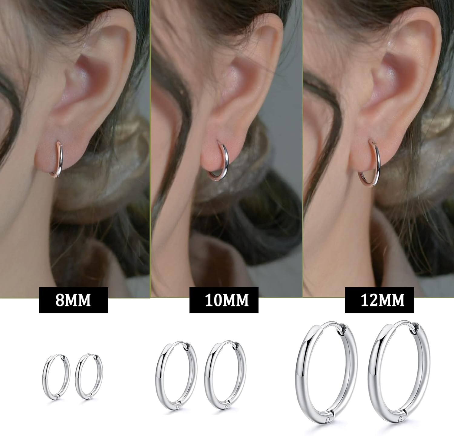3 Pairs Hoop Earrings Sets for Women Men Multiple Piercing Surgical Steel Cartilage Hoops Hypoallergenic Lightweight Hoop Earrings Jewelry - Image 2