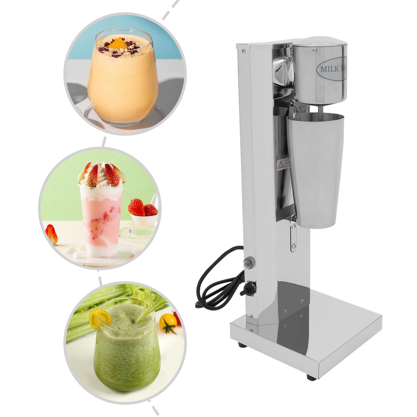 Milchshake Maschine aus Edelstahl, 180W Standmixer für Milchshakes und Smoothies, Mixer mit 18000 U/min und 650ml Becher, 2 Gänge