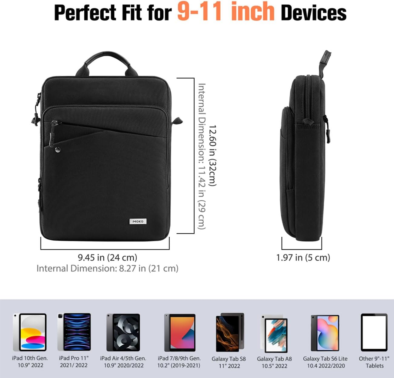 MoKo 9-11 Inch iPad Bag Tablet Carrying Case, 360° Protective Tablet Sleeve Travel Case with Shoulder Strap, Fits New iPad A16/Air/Pro 11 inch 2025, i-Pad 10th/Air 5/4th 10.9, i-Pad 9/8th 10.2,Black - Image 4
