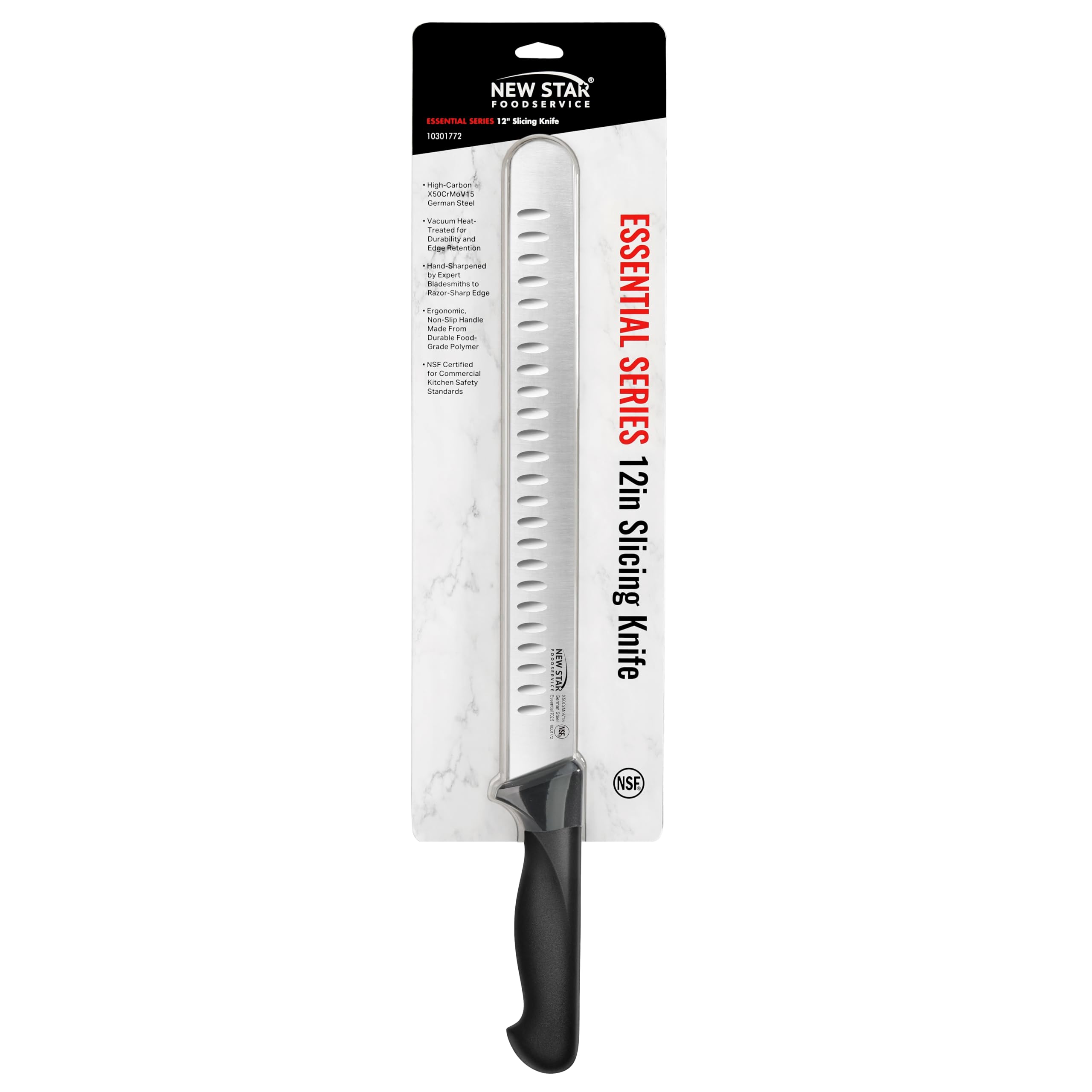 New Star Foodservice Essential 12-Inch Fine Edge Slicing Knife, German Steel