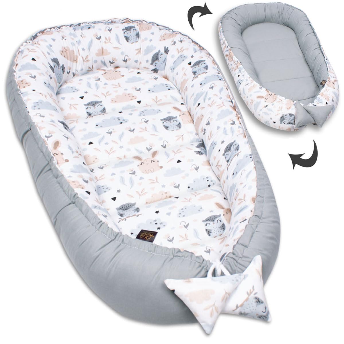 PaLulli - Nido per neonati, 90 x 50 cm, 100% cotone, nido per lettino, nido accogliente, cuscino, lettino da viaggio per neonati e bambini (Animali)