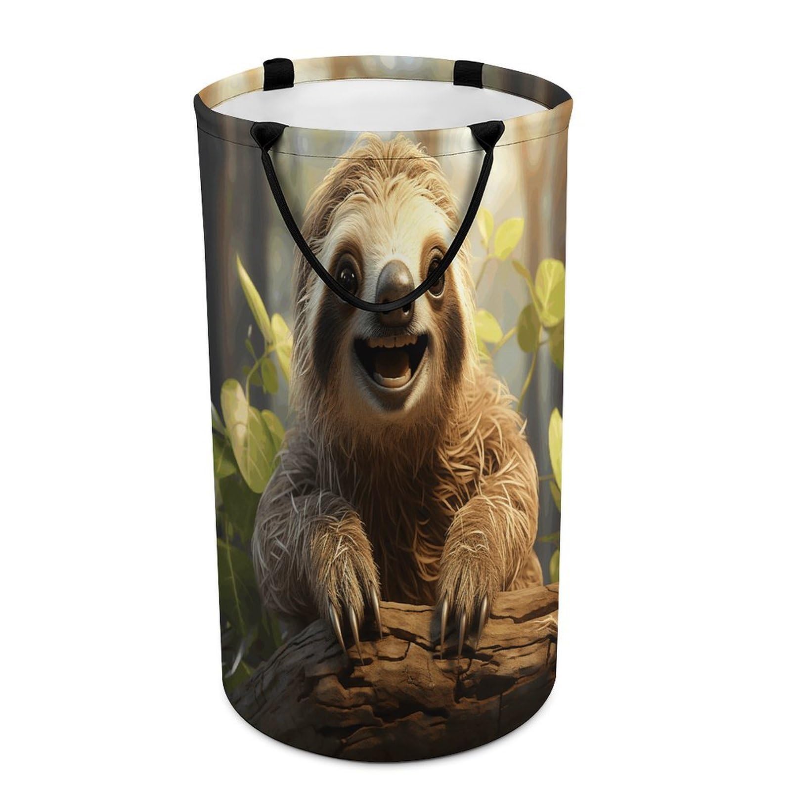 Cartoon Sloth Laundry Basket Large Foldable Laundry Hamper with Handles Freestanding Collapsible Clothes Basket Waterproof Portable Dirty Clothes Hamper for Bathroom 86L
