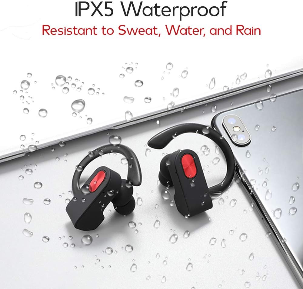 Wireless Earbuds - TWS Bluetooth 5.0 Stereo Headphones with Microphone and Charging Case - Sweatproof/Waterproof Sports Earbuds with Adjustable Ear Hooks Works with Fire TV Stick