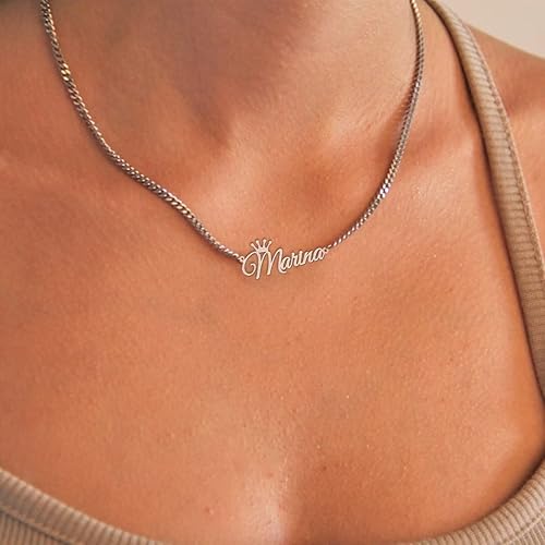 Miniatura 4 de Novgarden Collar con nombre personalizado, chapado en oro de 18 quilates, collar con nombre personalizado con placa de nombre, regalo de joyería