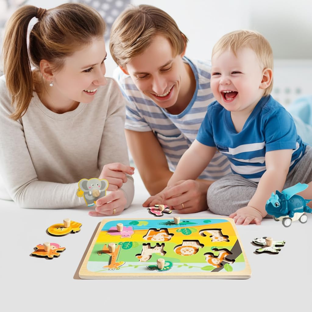 Puzzle Legno Bambini 1 2 Anno, Animale Puzzle di Animali con Maniglie, Montessori Giochi Bambino Educativi, Legno Giocattoli Bambini, Puzzle in Legno Bambina 2 3 4 Anni
