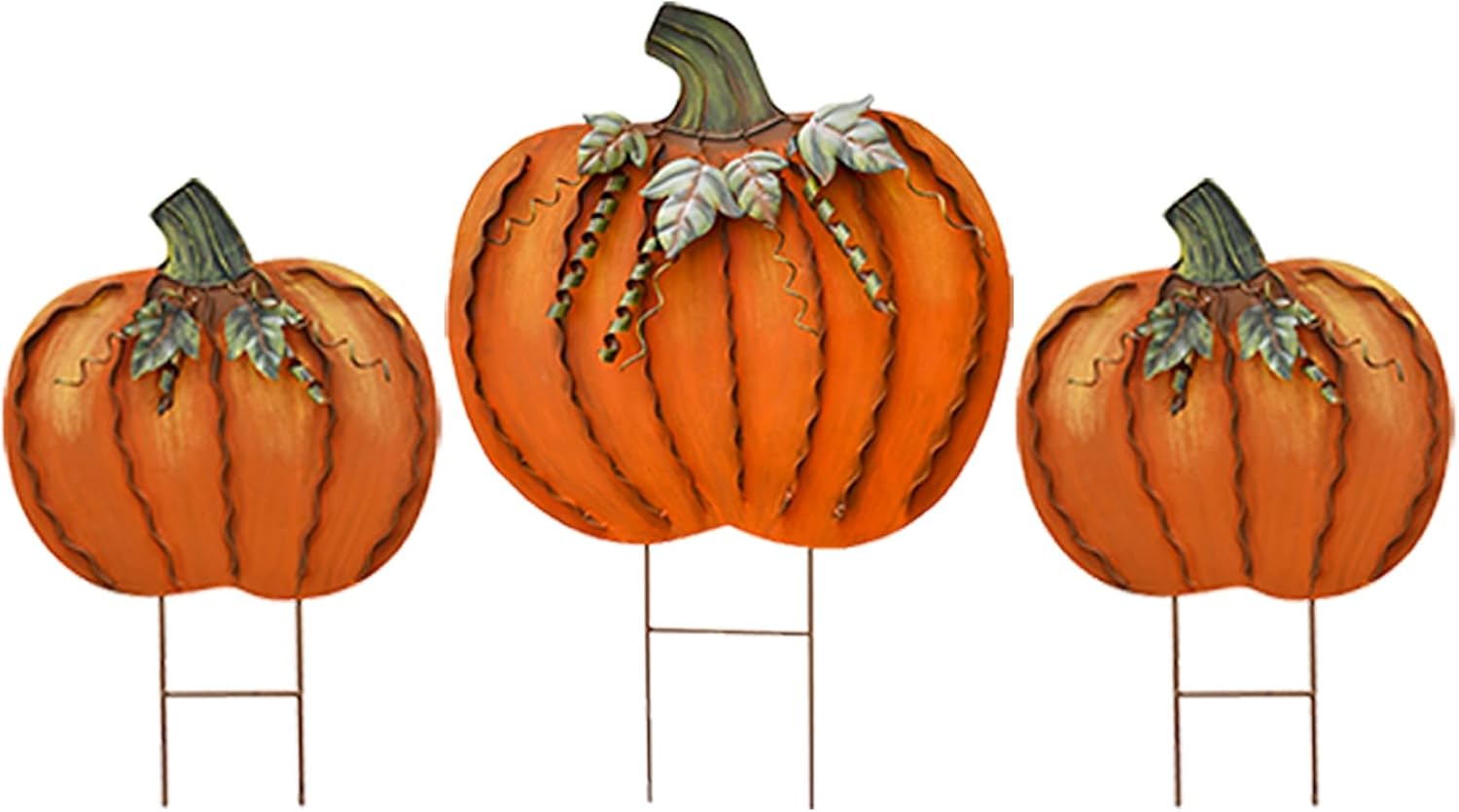 Fall Decoration Pumpkin Garden Stakes Set of 3 Metal Yard Signs, Decorative Pumpkins for Autumn Halloween Harvest Thanksgiving, Outdoor Lawn Patio Porch Sign Farmhouse Decor