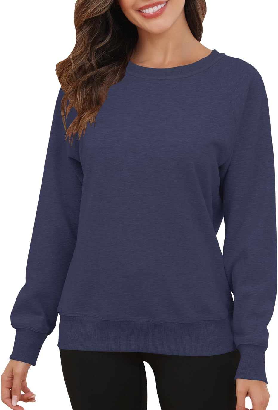 Smile Fish Women's Crewneck Long Raglan Sleeve Sweatshirt Loose Fit Relaxed Pullover Fleece Lined Casual Warm Tops