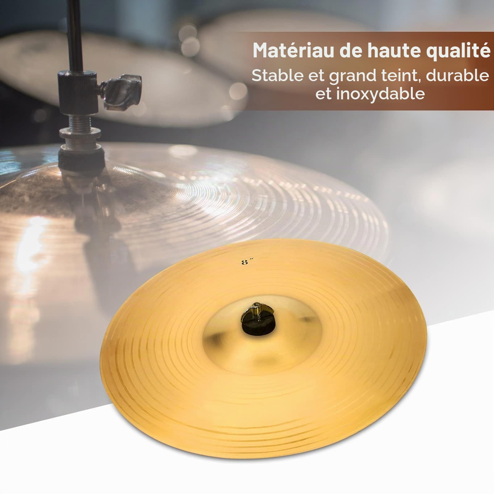 Cymbale Splash 8 pouces, cymbale Rock Crash 20 x 20 x 0,7 cm/7,9 x 7,9 x 0,27 pouces cymbale de batterie en alliage de laiton accessoires de percussion Crash pour instrument de musique