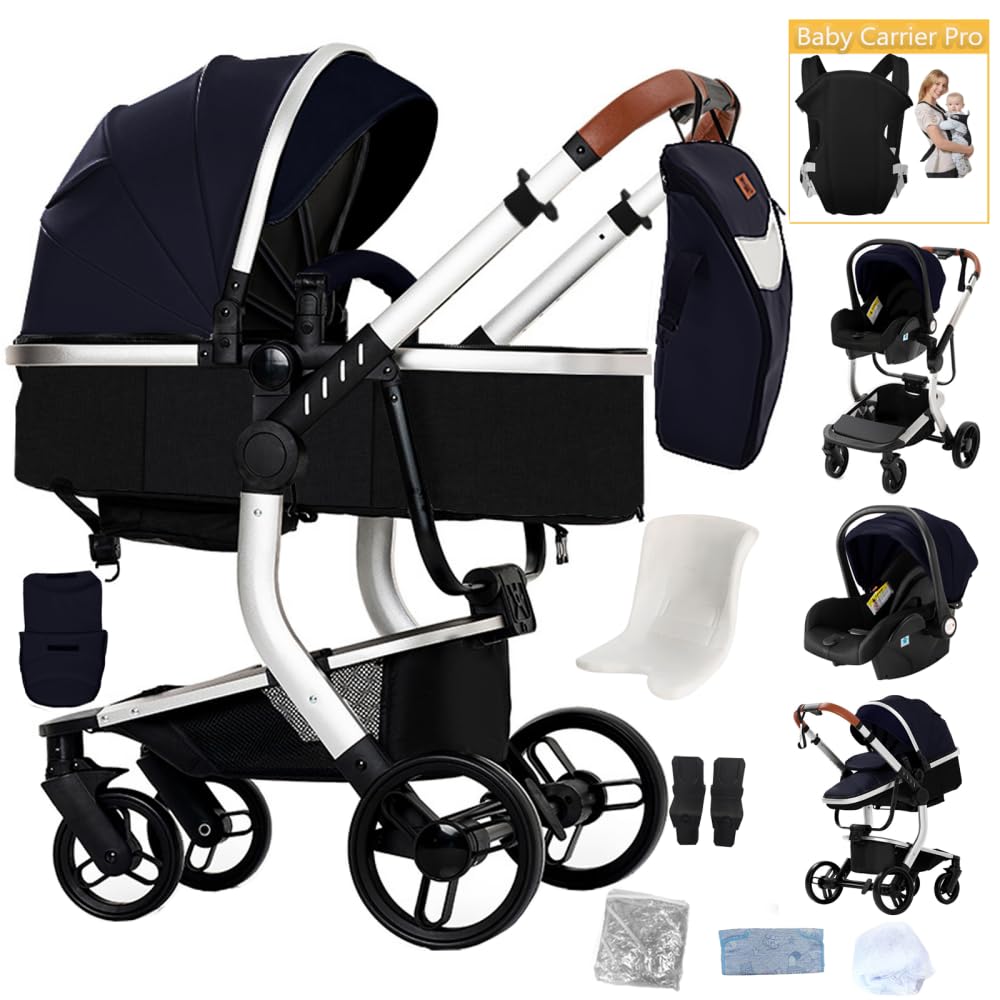Passeggino 3 in 1 Pieghevole, Altezza Regolabile, Vista Panoramica, YG-blu | Design innovativo, solido e sicuro. Include borsa mamma e marsupio inclusi nel set