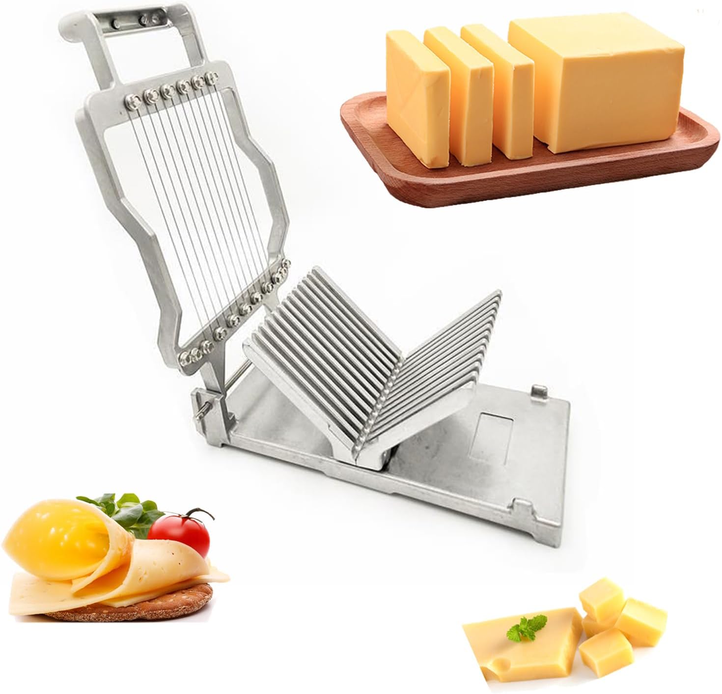 304 Stainless Steel Cheese Cutter with Wire 1 Cm & 2 Cm, Multipurpose Cheese Slicers for Cutting Block Cheese, Luncheon Meat and Chocolate