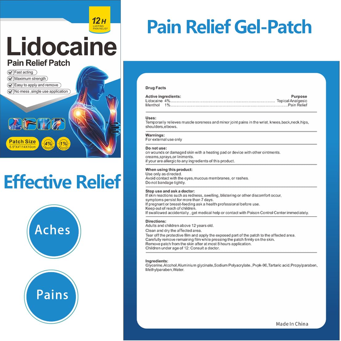 Pain Relief Patches - 4% Lidocaine Maximum Strength Numbing Gel Patches Fast-Acting for Back Neck Knee Shoulder Joint Ache Muscle Soreness.5 Counts — Amazon image 8
