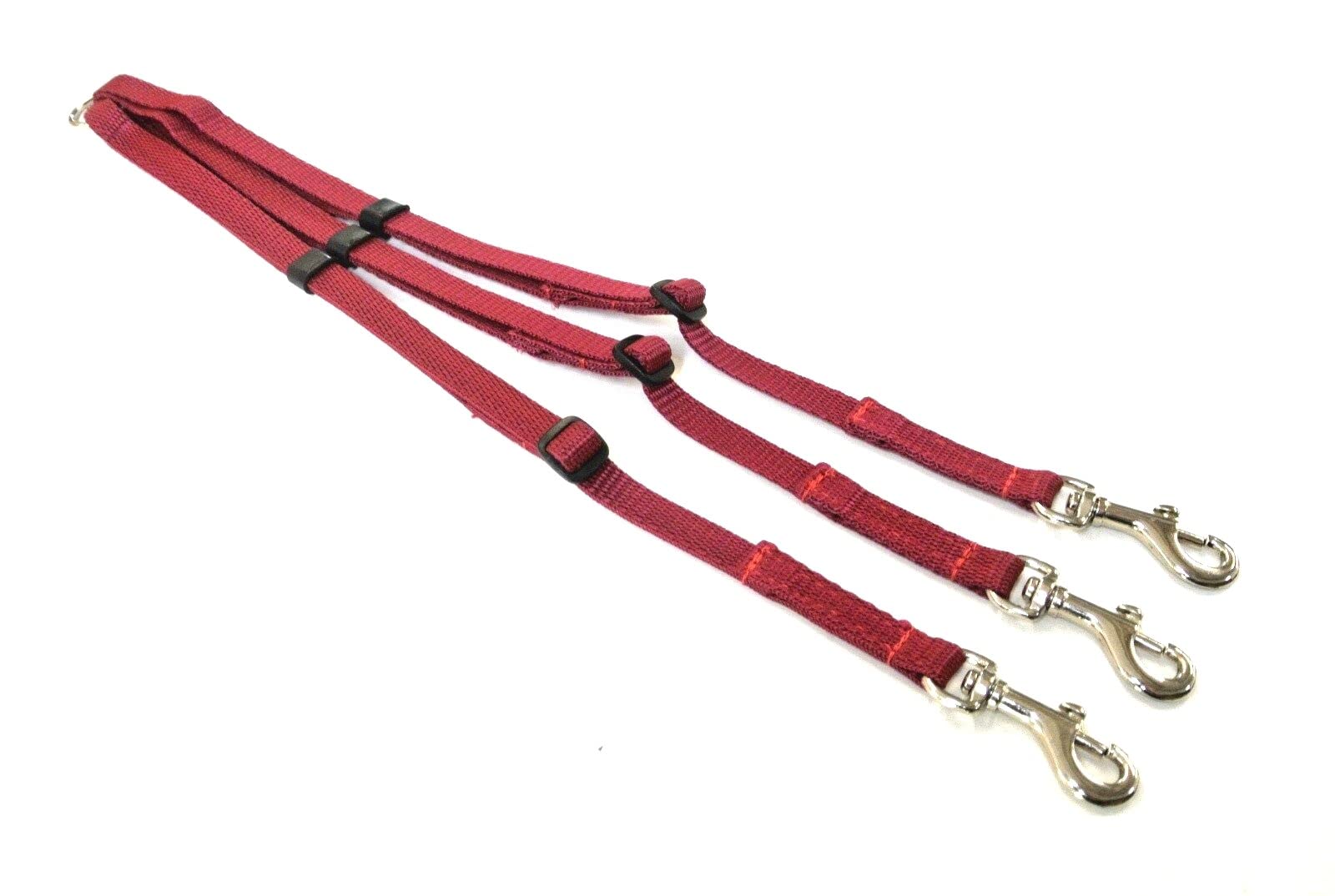 Dog Coupler/Splitter Lead Dual Walking Leash Adjustable 13mm Webbing 3 Way Splitter (Burgundy)