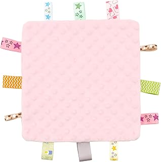 ZIGJOY Baby Comforter blanket with Tags Taggy Blanket Taggie Comfort Blanket Baby Soothing Plush Security Blanket with Colorful Tags Gift for Newborn Infant Boy Girl Pink