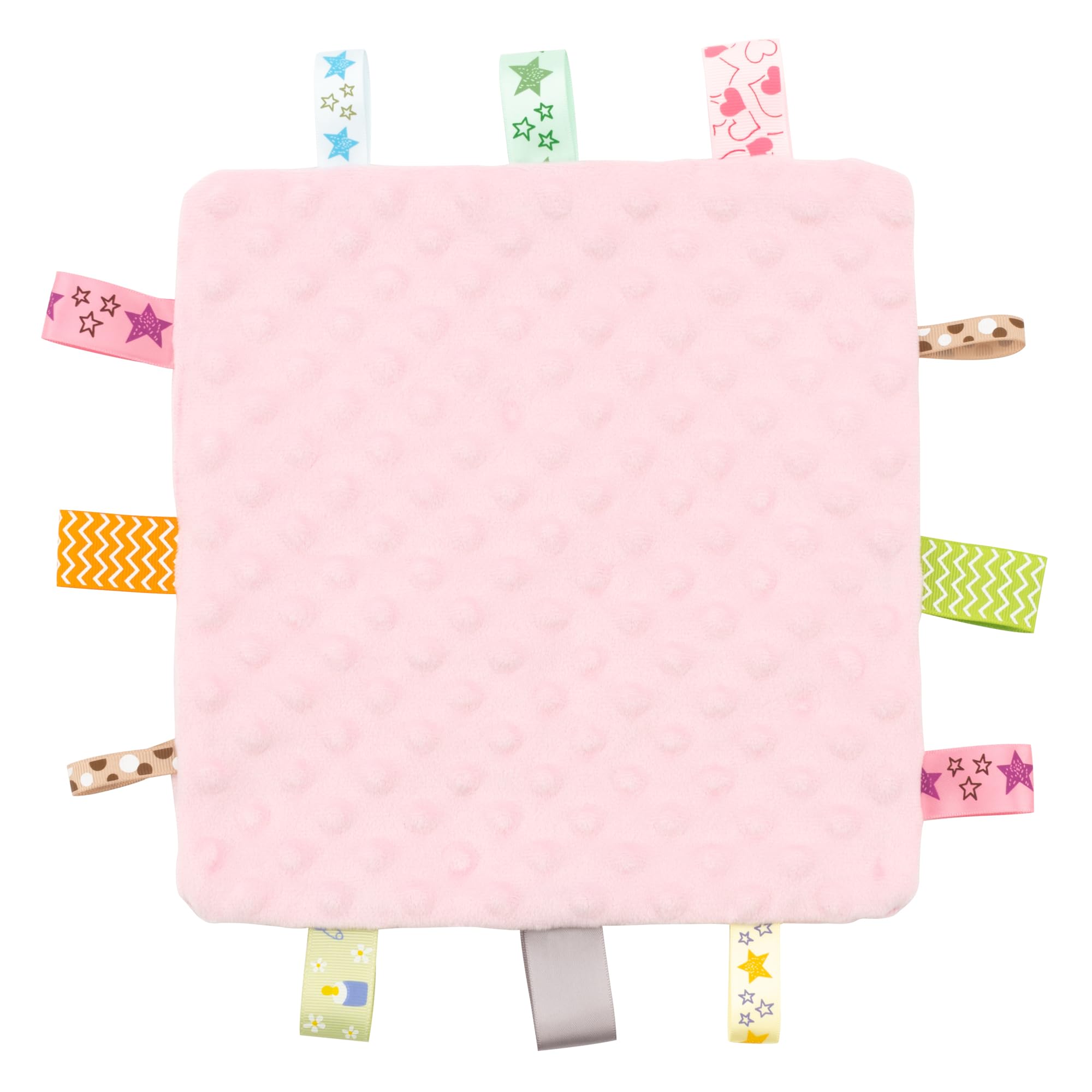 ZIGJOY Baby Comforter blanket with Tags Taggy Blanket Taggie Comfort Blanket Baby Soothing Plush Security Blanket with Colorful Tags Gift for Newborn Infant Boy Girl Pink