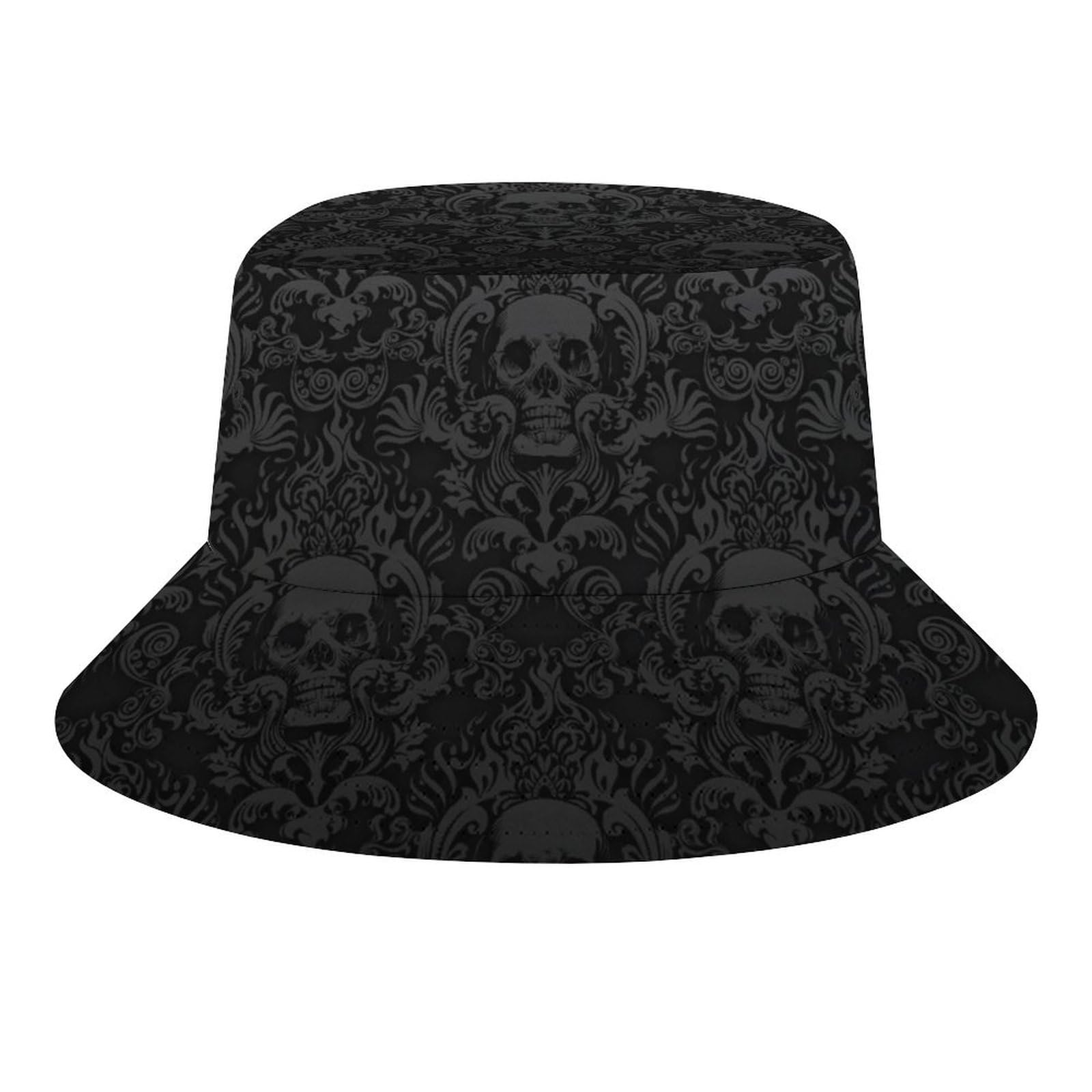 The Hat - Gothic Black Skull Unisex Print Bucket Hat Funny Fashion Fisherman Caps for Beach Sun Protection Sun Cap