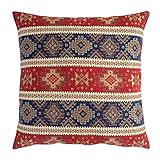 pillowerus Decorative Throw Pillow Covers Kilim Red and Blue - 20 x 20 Inches Large Outdoor Pillows,