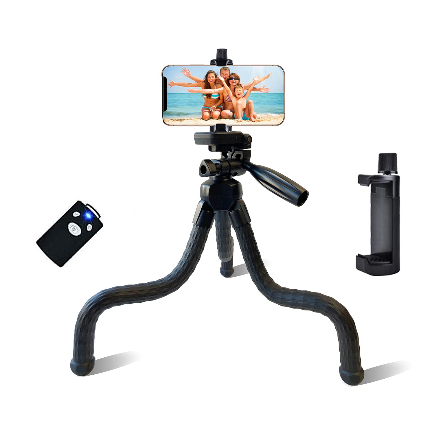 Fugetek 11" Mini Desktop Tripod, Flexible Legs Camera Phone Stand, Bluetooth Remote, Portable, Selfies, Video, Pan Tilt Head, Waterproof, Anti Crack, Compatible with iPhone & Android, DSLR