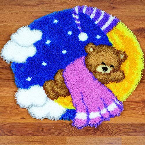 ZUSFUL Knüpfteppich Set Kreuzstich Stickerei DIY Set 52×43cm Selber Machen Set Latch Hook Kit für Kinder und Erwachsene zum Selber Knüpfen Cover