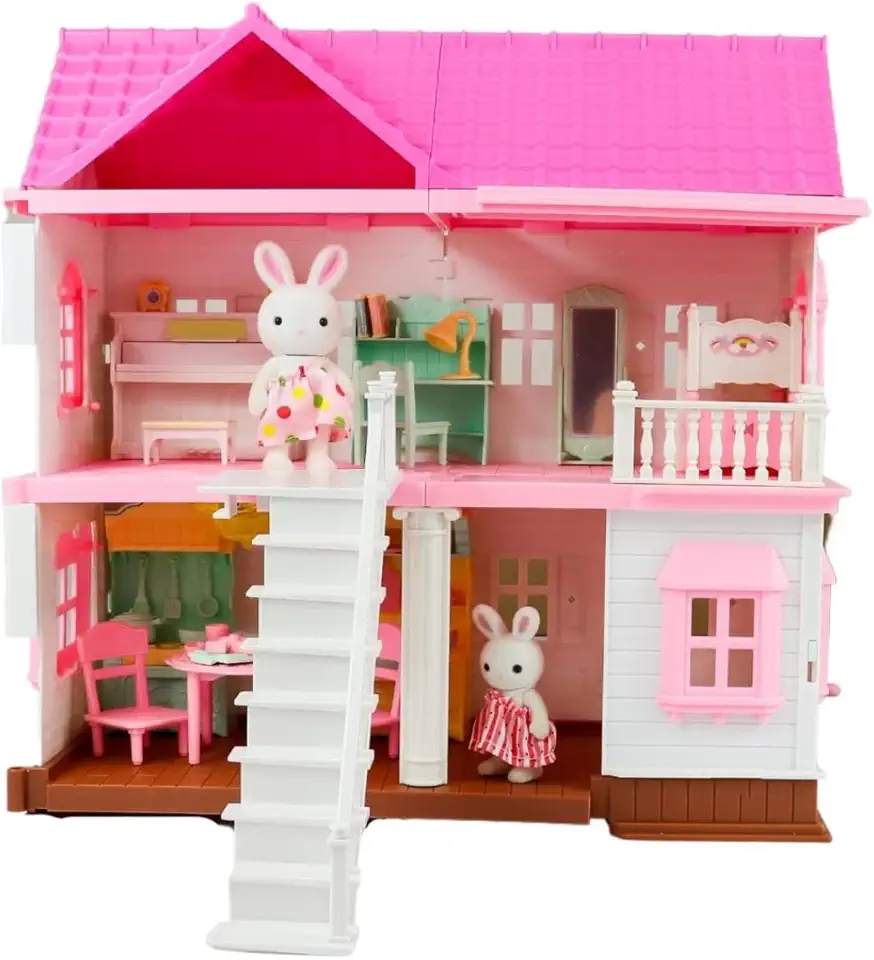 Casinha de Boneca Infantil Coelhinho Luxury Vila com Luz de LED e Acessórios – Brinquedo Educativo e Interativo