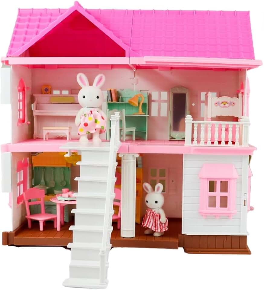 Casinha de Boneca Infantil Coelhinho Luxury Vila com Luz de LED e Acessórios – Brinquedo Educativo e Interativo