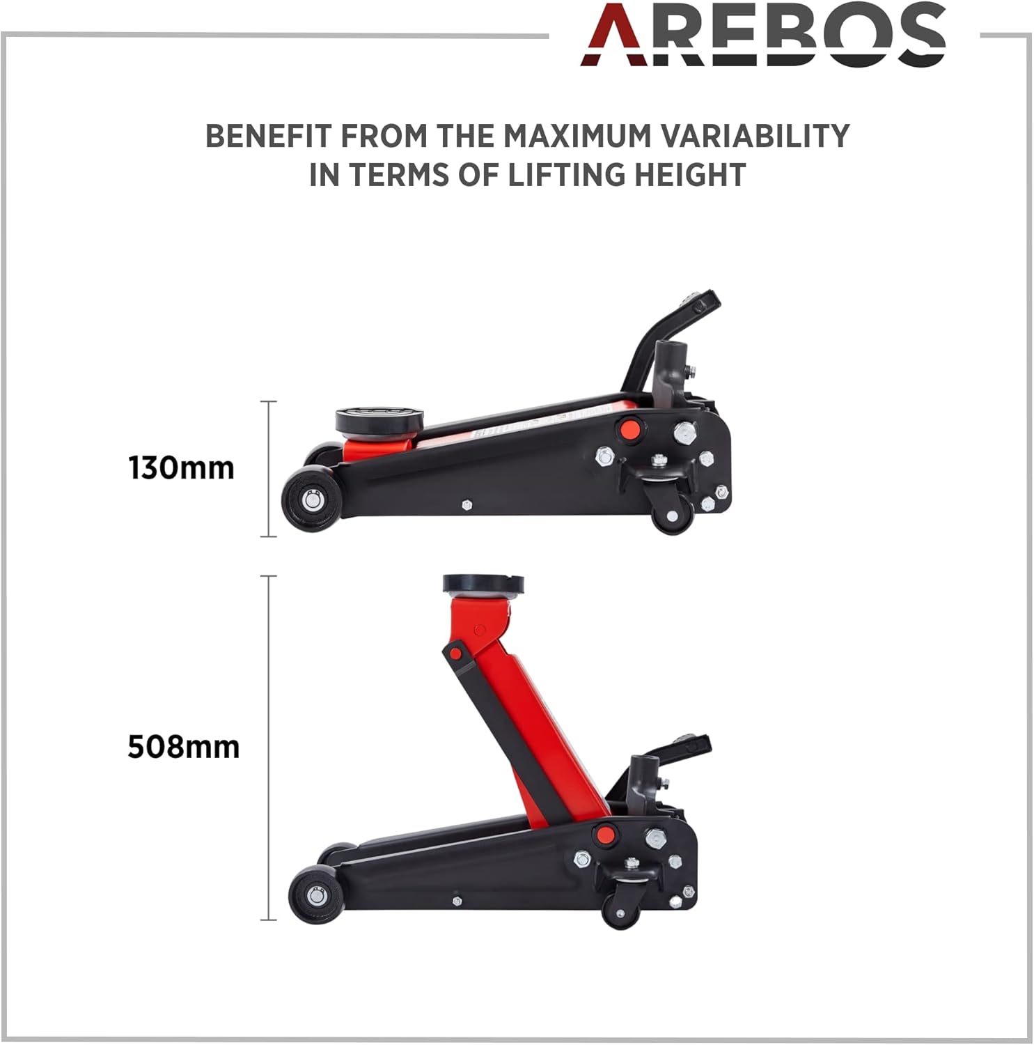 Hydraulic jack minimum and maximum lift height